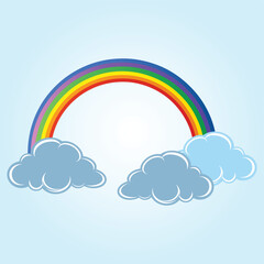 rainbow with clouds vector art illustration icon