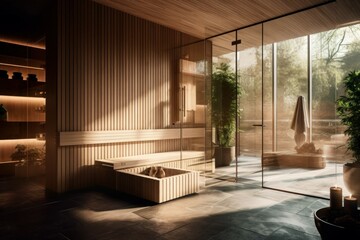 Sauna in a modern house. AI generated, human enhancement