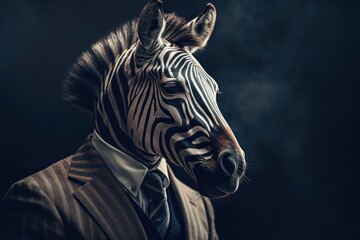 Anthropomorphic Zebra dressed in a suit like a businessman. Business Concept. AI generated, human enhanced