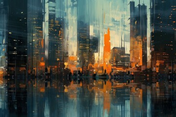Plakat Abstraction painted in oils or watercolors on the theme of business and skyscrapers as a background. AI generated
