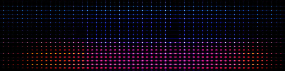 Neon dot matrix panorama background with vibrant mint green and magenta digital sparkles on black, generative AI panoramic banner