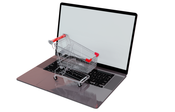 Laptops with shopping illustrations Traffic is up and there are toy trolley baskets with the best quality as well as 3D rendering and transparent