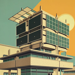 Modern house, Abstract Bauhaus style background, trendy 20s geometric design poster design, generative AI digital art.
