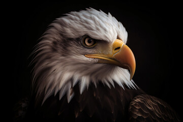 Obraz premium A close up of a bald eagle isolated on a black background Generative Ai