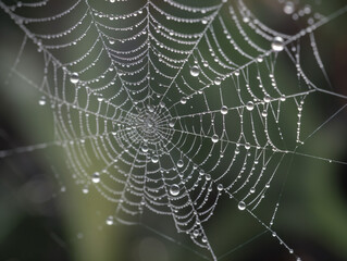 A spider web with water drops on it Generative Ai