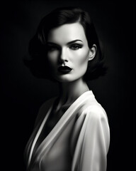Fototapeta premium A black and white portrait shot of a beautiful female model Generative Ai