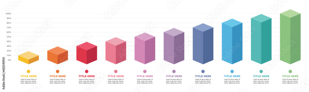 Wall mural simple modern colourful slim chart bars template, 10%-100% number text. flat design vector interface