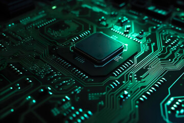 Fototapeta premium Green electronic circuit board, technology concept, IA generativa