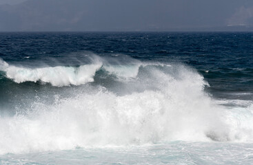 El Hierro, Canaries: Huge wave crashes on the wild coast.