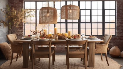 Generative AI, Rustic Dining Room Design Inspired by Nature