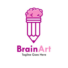 pencil brain design logo template illustration