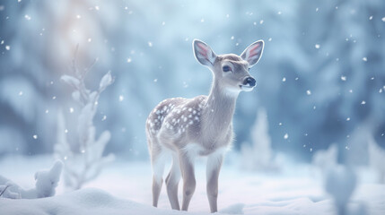 Cute deer with snowfall