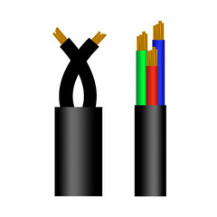 Power cables various types with electrical wire conductors held together with overall sheath. Cords for construction works, light, communication set. cable isolated. Vector illustration.