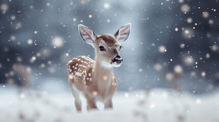 Cute deer with snowfall