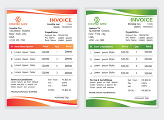 Business Minimal Corporate Invoice design template vector illustration bill form price . Creative template and stationery design payment agreement design template Cash Memo, Vector Quotation Design