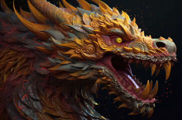 chinese dragon wallpaper art & design, in the style of aggressive digital illustration, generative AI