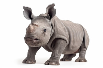 Fototapeta na wymiar A close up of a rhino on a white background. Generative AI.