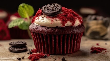 Red Velvet with Oreo Muffin. Generated AI