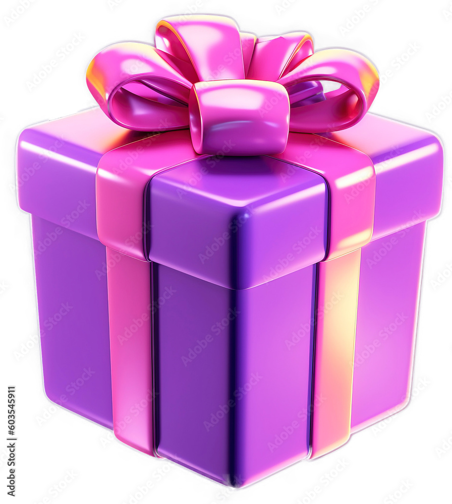 Wall mural purple gift box with transparent background with generative ai