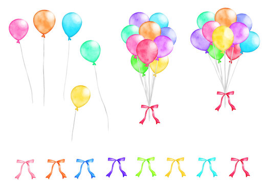 Bunch of colorful balloons painted with digital watercolor