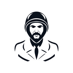 soldier wearing helmet black color flat minimal logo vector illustration template design