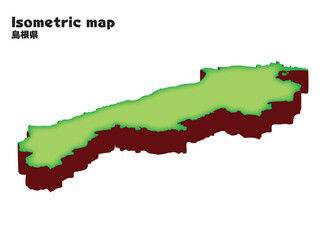 アイソメトリック、立体的な島根県の地図、都道府県単位の地図のイラスト