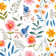 Floral watercolor backdrop on white backdrop. Generative AI seamless background.