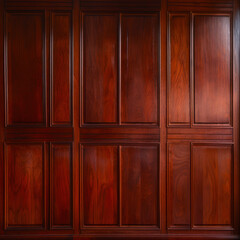 Luxury wood paneling background or texture. highly crafted classic / traditional wood paneling, with a frame pattern, often seen in courtrooms, premium hotels, and law offices. Generative AI based.