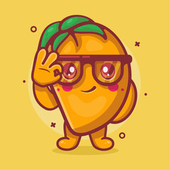 funny mango fruit character mascot with ok sign hand isolated cartoon in flat style design 
