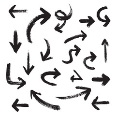 Set of different hand draw grunge brush arrows, pointers. Hand drawn paint object for use in your design.Vector icon set. 