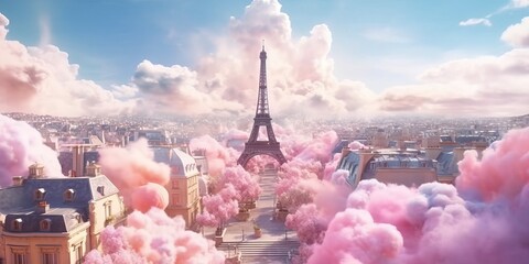 Fototapety  Cotton candy Paris fantasy, generative ai