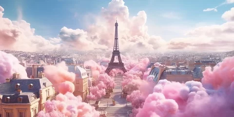 Fotobehang Cotton candy Paris fantasy, generative ai © FrankBoston