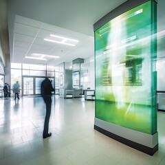Fototapeta na wymiar Modern vertical digital screen on a medical center, generative ai