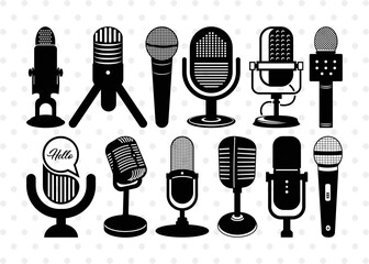 Microphone SVG Cut Files | Microphone Silhouette | Audio Sound Svg | Vintage Microphone Svg | Sound Recording Svg | Mike Svg | Microphone Bundle