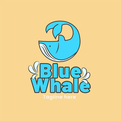 Blue whale logo design premium vector