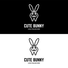 Cute bunny pet in simple line art logo design icon