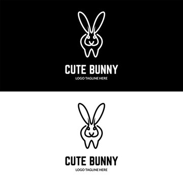 Cute bunny pet in simple line art logo design icon