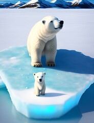 Obraz na płótnie Canvas polar bear with her little cub