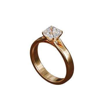 Gold ring with diamonds on isolated background from design with 3d render.