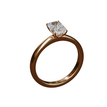 Gold ring with square diamonds on isolated background from design with 3d render.