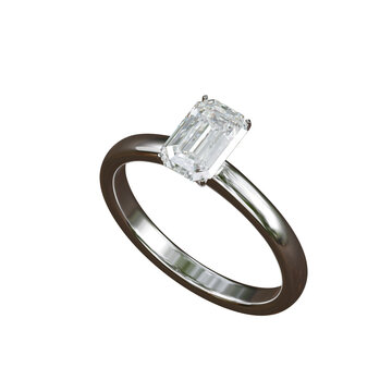 Platinum ring with square diamonds on isolated background from design with 3d render.