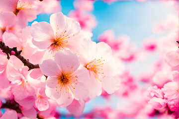 Beautiful sakura flower in spring blue sky