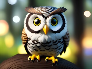 Obraz premium a cute bird owl on blur background, 3d illustration