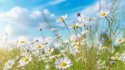 Obraz na płótnie Canvas Summertime Wildflowers in a Meadow on a Bright Sunny Day