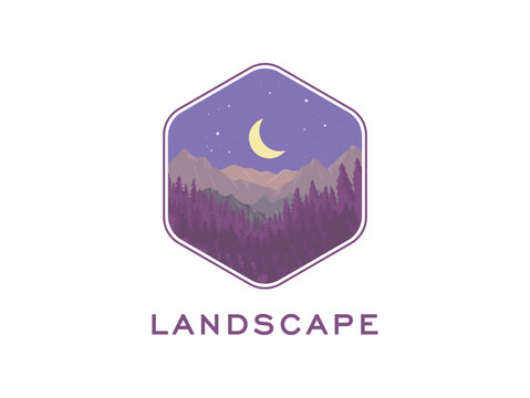 mountain and pine forest landscape adventure logo icon vector template on white background