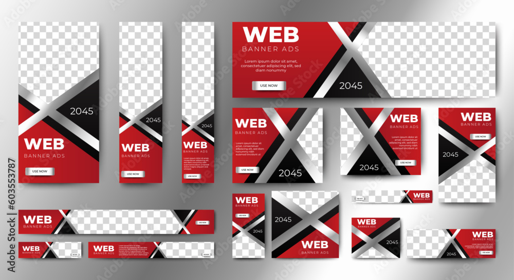 Wall mural business banner design web template set, horizontal header web banner. black and red. cover header b