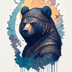 warrior bear, vector design, splash vibrant colors, generated by AI