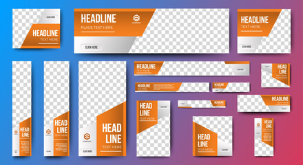 set of corporate web banners of standard size with a place for photos. Vertical, horizontal and square template.