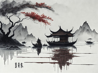 Japanese-style illustration with minimalist colors, AI generated