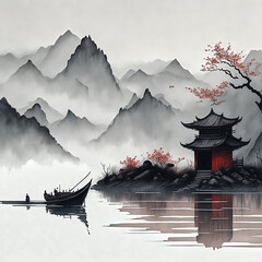 Japanese-style illustration with minimalist colors, AI generated